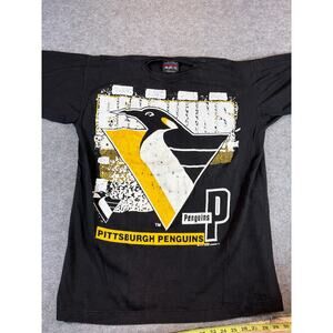 Vintage 90s Pittsburgh Penguins T Shirt Mens L Magic Johnson Ts AOP Big Logo Tee